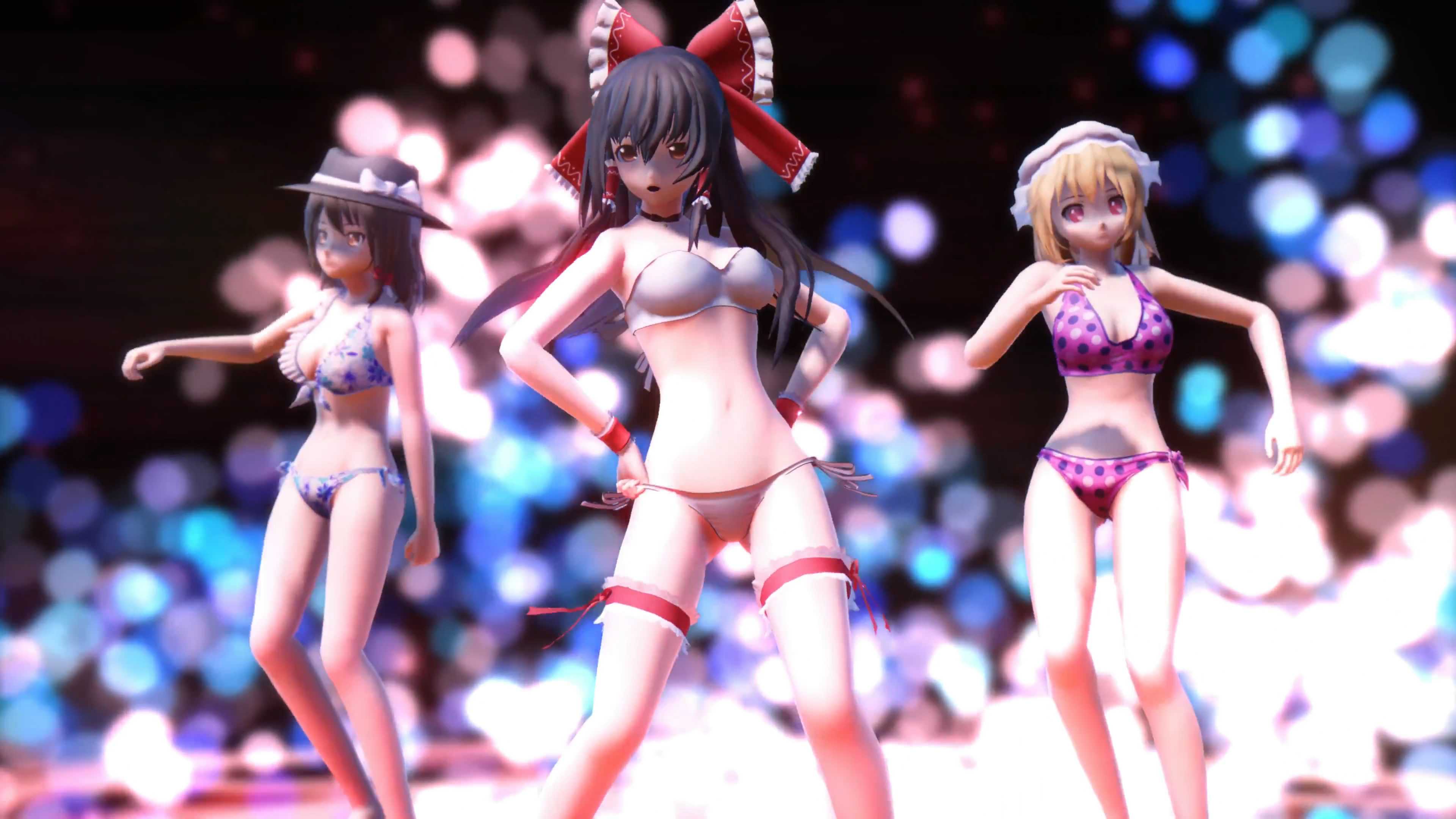 【東方MMD】「小悪魔りんご」 – 霊夢, 秘封倶楽部 水着ver. 【4K UHD】